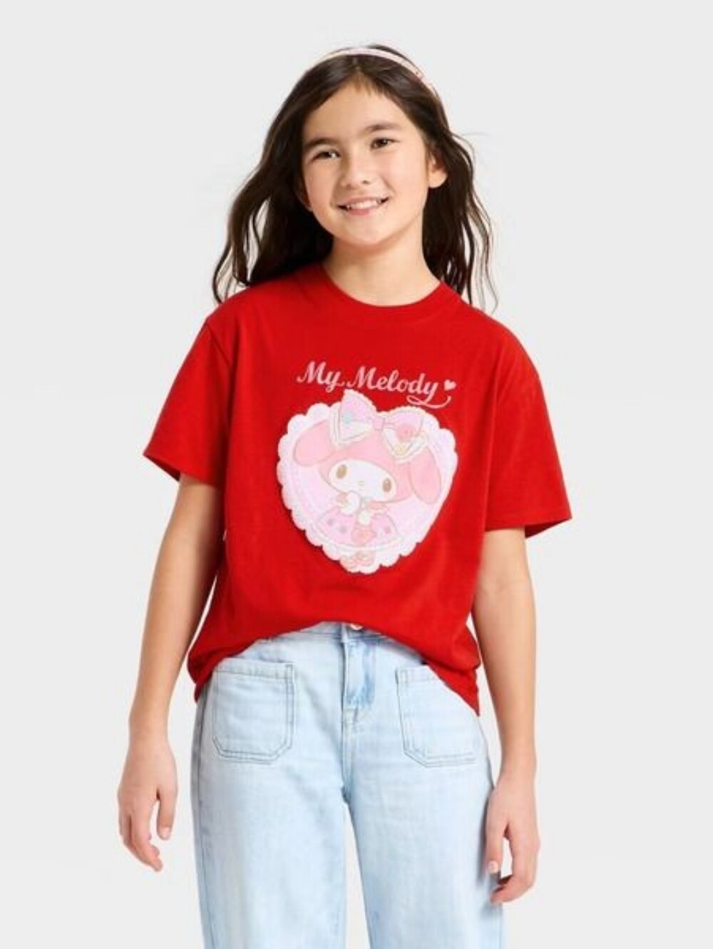 Sanrio My Melody Girls Red Heart T Shirt Oversized Fit